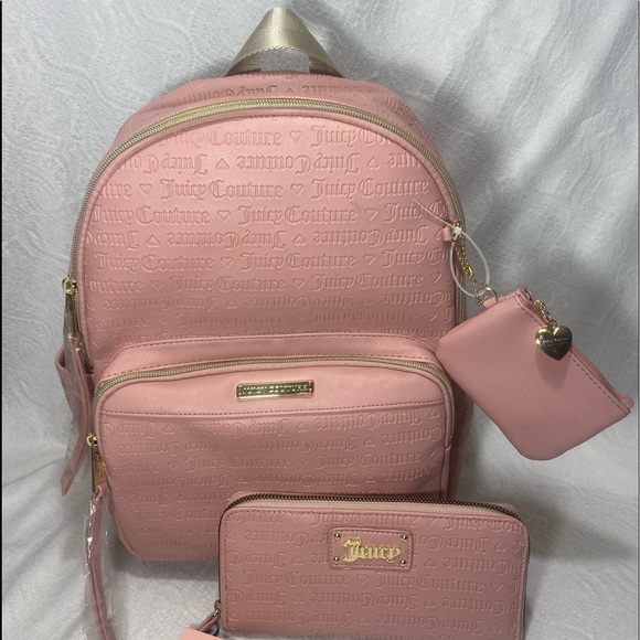 Juicy couture Womans bag set 3pc blush pink deboss backpack wallet coin purse main image 4